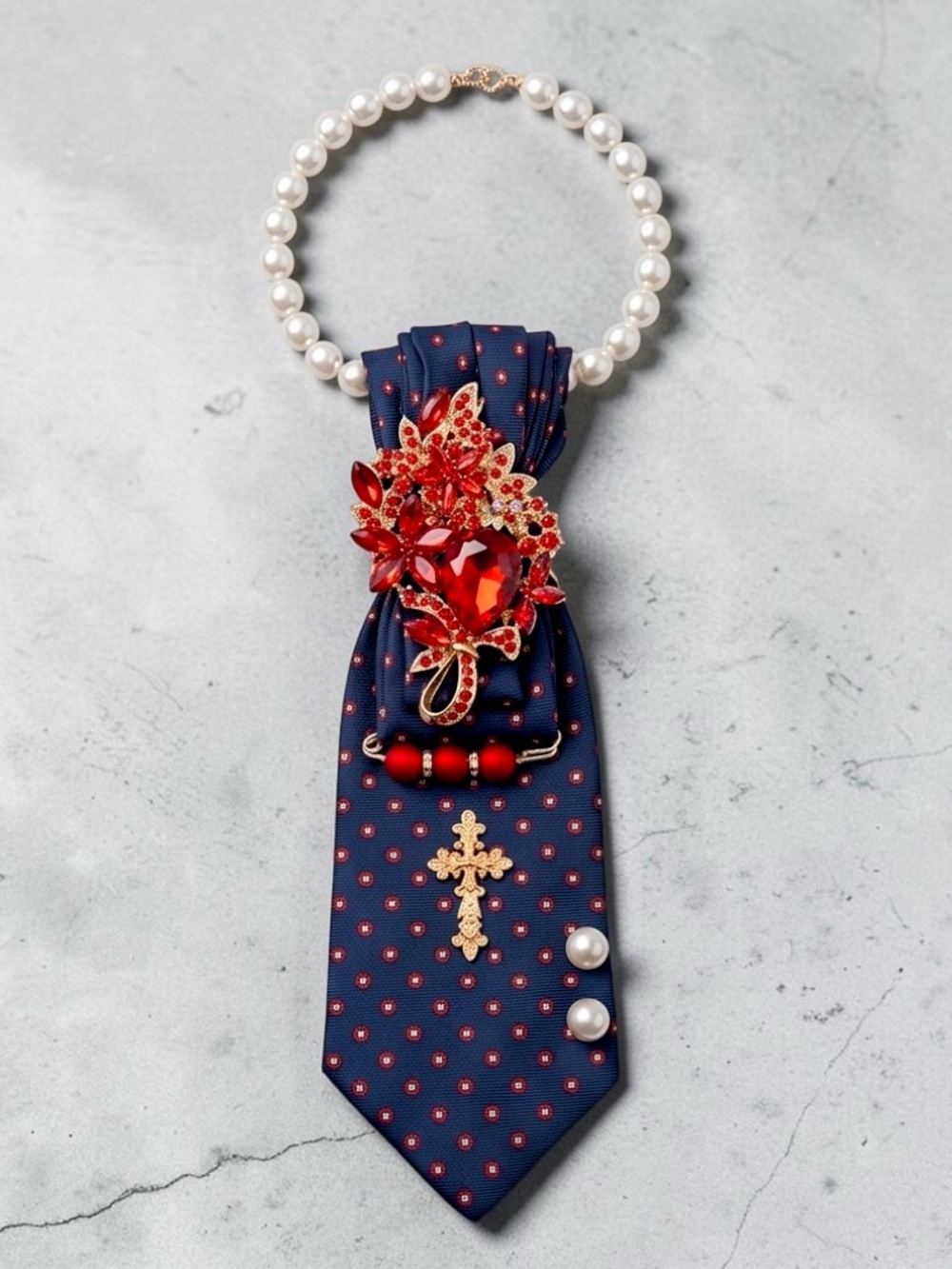 Ruby Royale Necklace Tie Interchangeable Pearl statement necklaces.